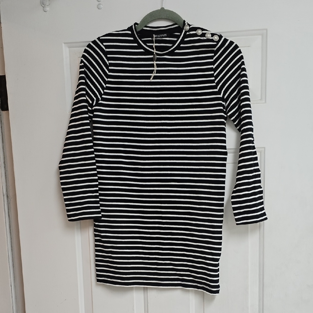 Balmain Black and White Striped Dress